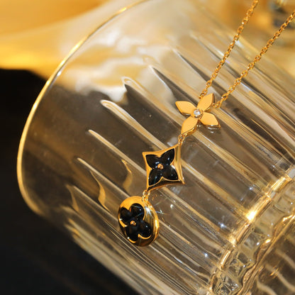 [⭐Hevara Jewelry]STAR AND SUN ONYX PINK GOLD NECKLACE