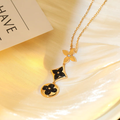 [⭐Hevara Jewelry]STAR AND SUN ONYX PINK GOLD NECKLACE