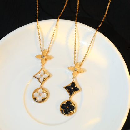 [⭐Hevara Jewelry]STAR AND SUN ONYX PINK GOLD NECKLACE