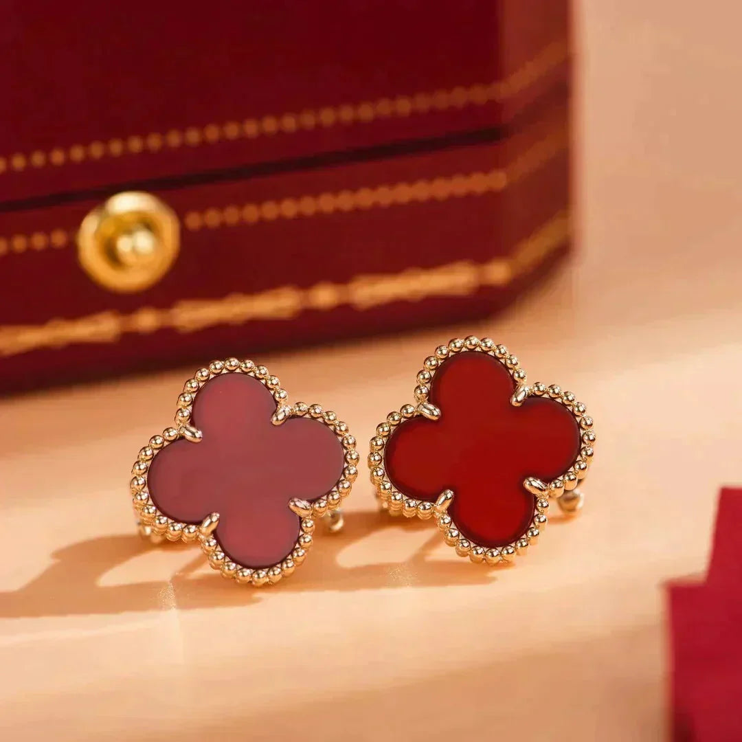 [⭐Hevara Jewelry]CLOVER MEDIUM 1 MOTIFS CARNELIAN  EARRINGS