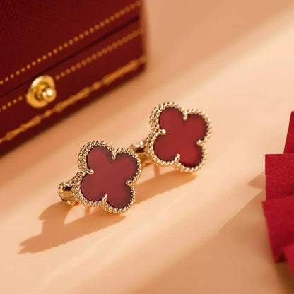 [⭐Hevara Jewelry]CLOVER MEDIUM 1 MOTIFS CARNELIAN  EARRINGS