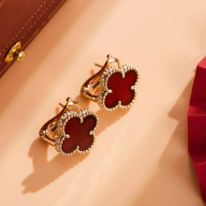 [⭐Hevara Jewelry]CLOVER MEDIUM 1 MOTIFS CARNELIAN  EARRINGS