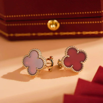 [⭐Hevara Jewelry]CLOVER MEDIUM 1 MOTIFS CARNELIAN  EARRINGS
