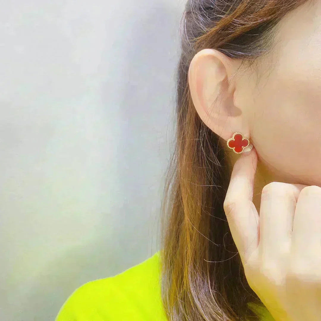 [⭐Hevara Jewelry]CLOVER MEDIUM 1 MOTIFS CARNELIAN  EARRINGS