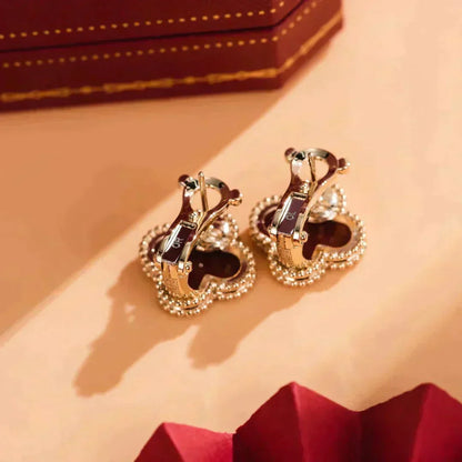 [⭐Hevara Jewelry]CLOVER MEDIUM 1 MOTIFS CARNELIAN  EARRINGS