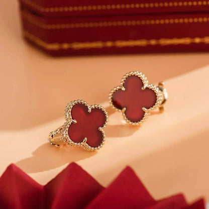 [⭐Hevara Jewelry]CLOVER MEDIUM 1 MOTIFS CARNELIAN  EARRINGS
