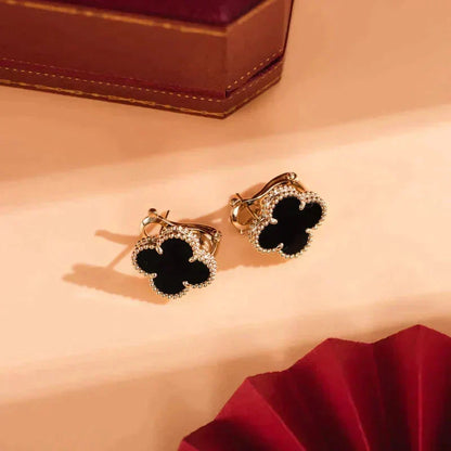 [⭐Hevara Jewelry]CLOVER MEDIUM 1 MOTIFS  ONYX STUD EARRINGS