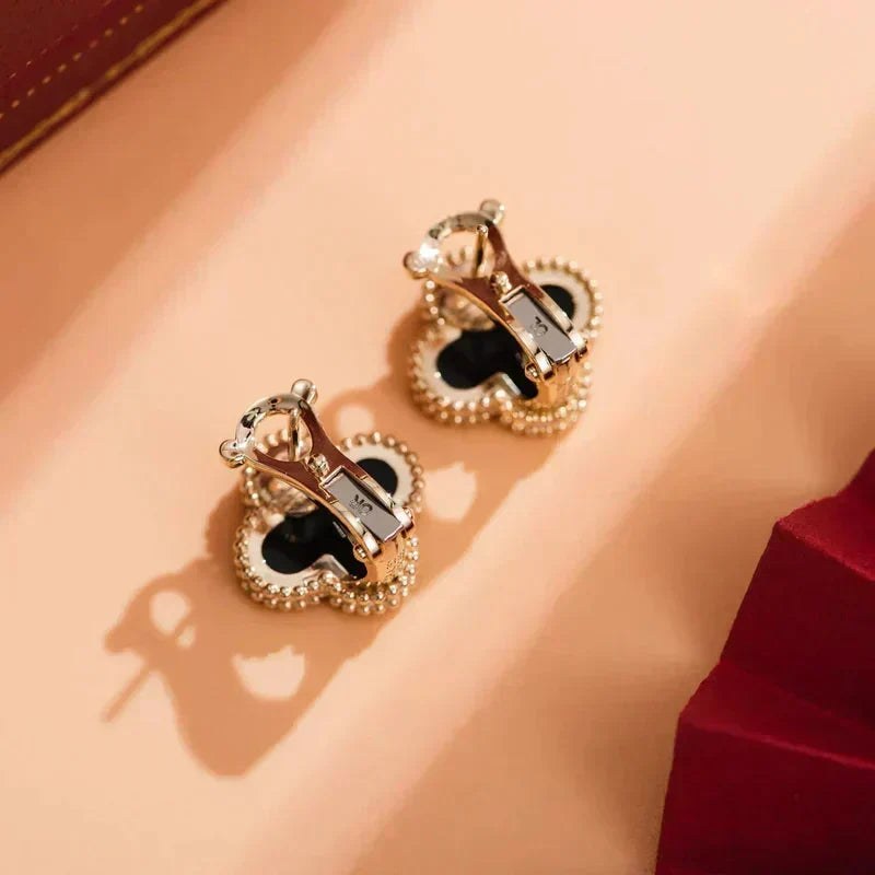 [⭐Hevara Jewelry]CLOVER MEDIUM 1 MOTIFS  ONYX STUD EARRINGS