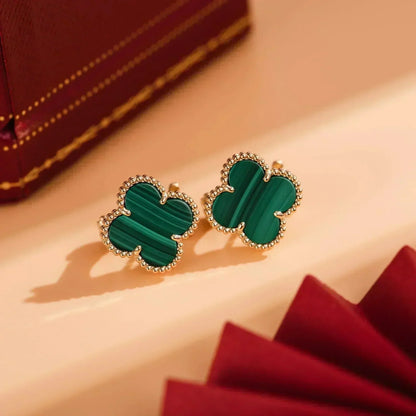 [⭐Hevara Jewelry]CLOVER MEDIUM 1 MOTIFS MALACHITE  EARRINGS