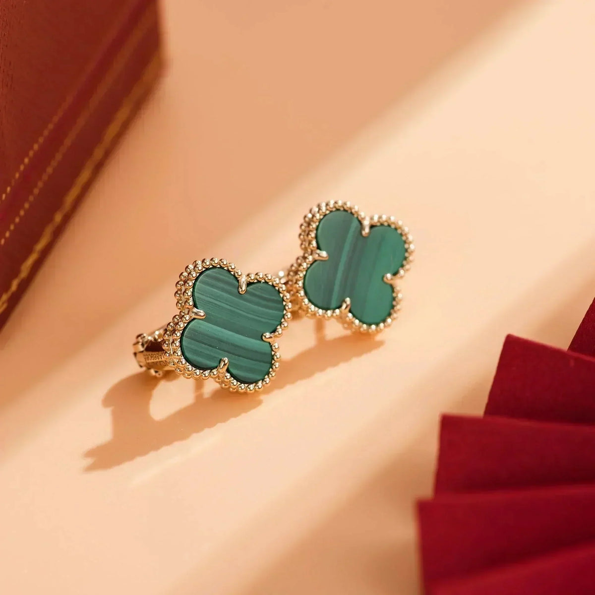[⭐Hevara Jewelry]CLOVER MEDIUM 1 MOTIFS MALACHITE  EARRINGS