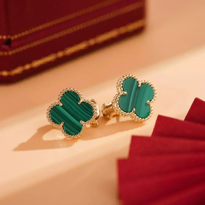 [⭐Hevara Jewelry]CLOVER MEDIUM 1 MOTIFS MALACHITE  EARRINGS