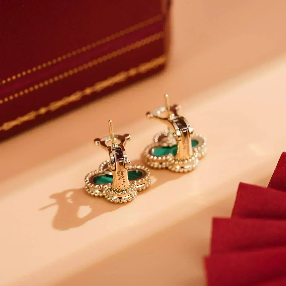 [⭐Hevara Jewelry]CLOVER MEDIUM 1 MOTIFS MALACHITE  EARRINGS