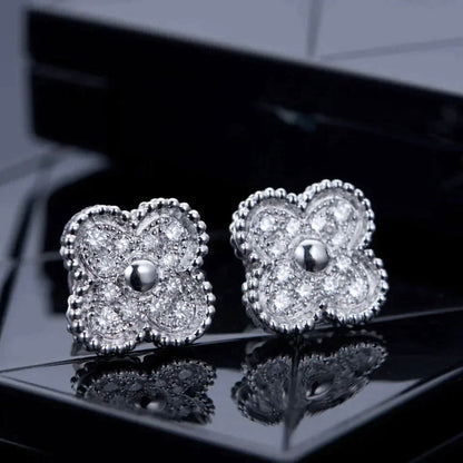 [⭐Hevara Jewelry]CLOVER 1 MOTIFS DIAMOND STUD EARRINGS SILVER