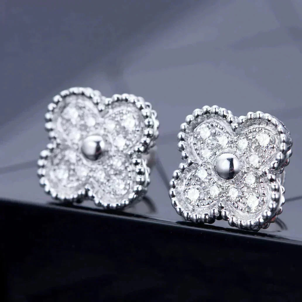 [⭐Hevara Jewelry]CLOVER 1 MOTIFS DIAMOND STUD EARRINGS SILVER