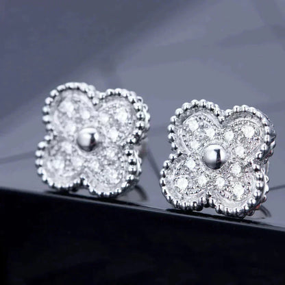 [⭐Hevara Jewelry]CLOVER 1 MOTIFS DIAMOND STUD EARRINGS SILVER