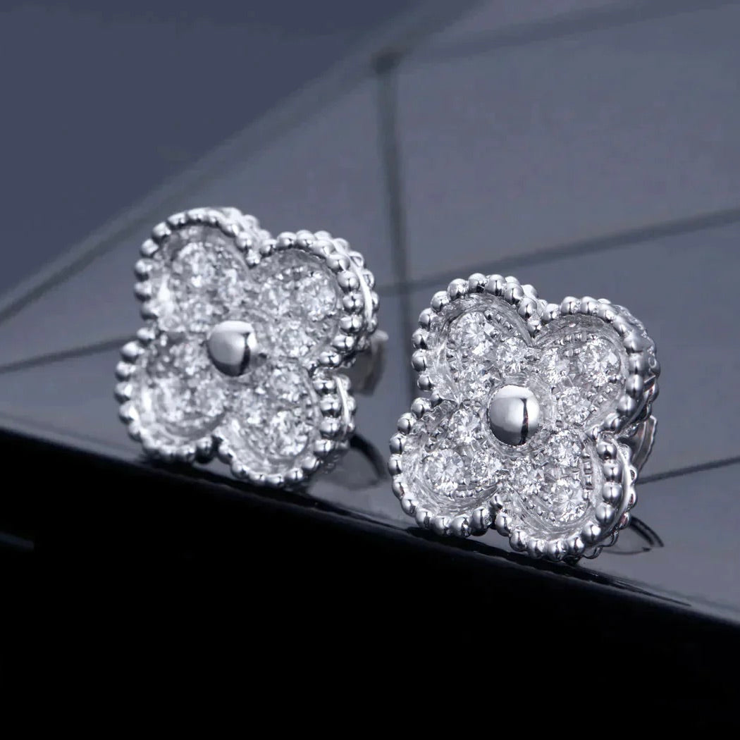 [⭐Hevara Jewelry]CLOVER 1 MOTIFS DIAMOND STUD EARRINGS SILVER