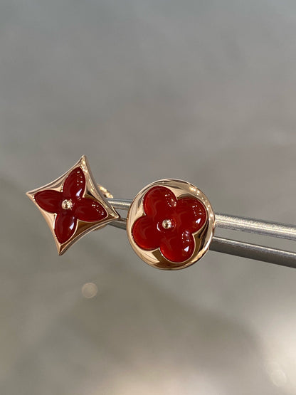 [⭐Hevara Jewelry]STAR AND SUN PINK GOLD CARNELIAN STUD EARRINGS