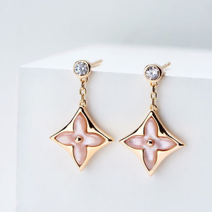 [⭐Hevara Jewelry]DOUBLE STAR PINK GOLD MOP DROP EARRINGS