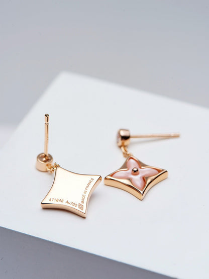 [⭐Hevara Jewelry]DOUBLE STAR PINK GOLD MOP DROP EARRINGS