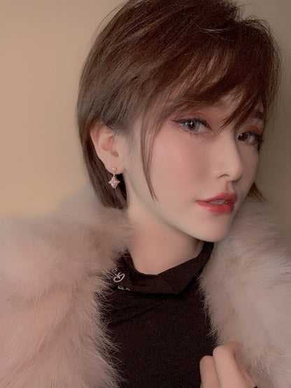 [⭐Hevara Jewelry]DOUBLE STAR PINK GOLD MOP DROP EARRINGS