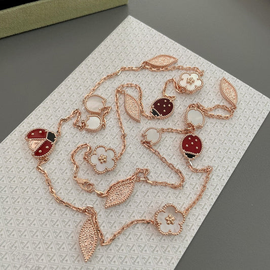 [⭐Hevara Jewelry]LUCKY SPRING 15 MOTIFS ROSE GOLD NECKLACE