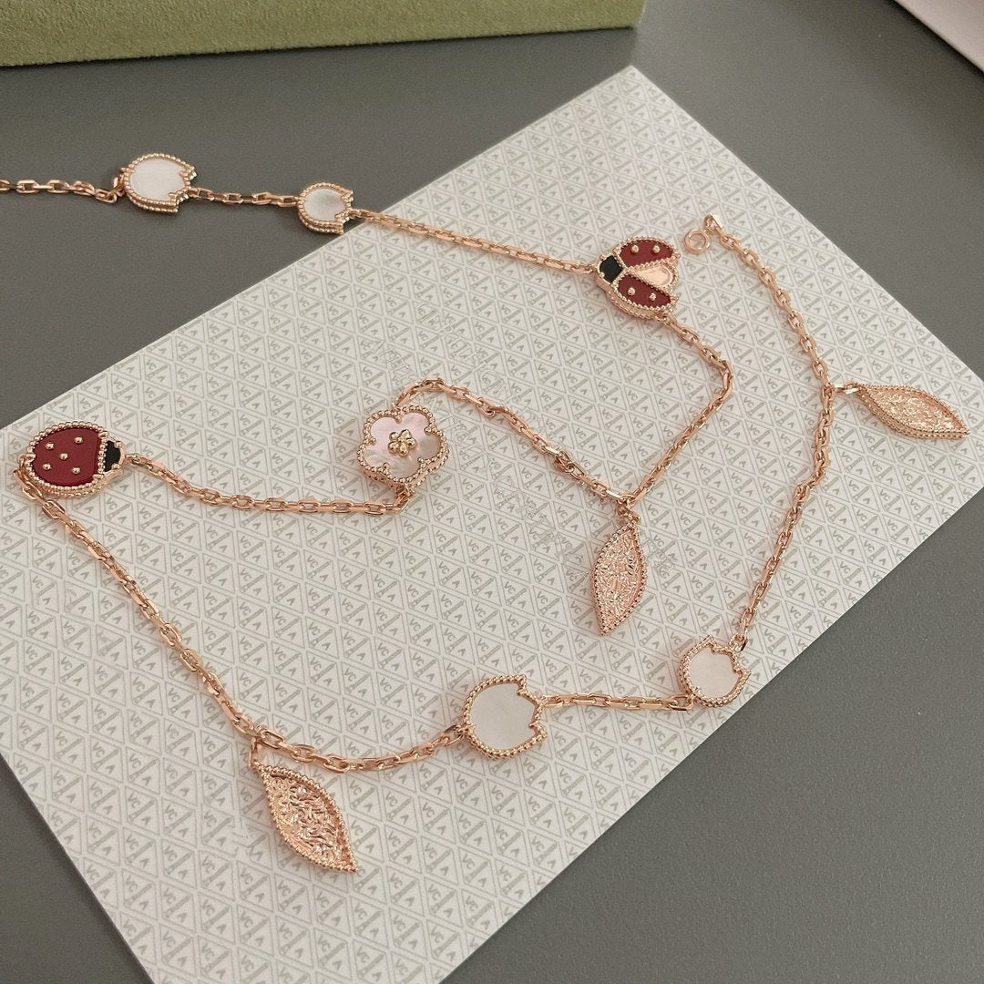[⭐Hevara Jewelry]LUCKY SPRING 15 MOTIFS ROSE GOLD NECKLACE