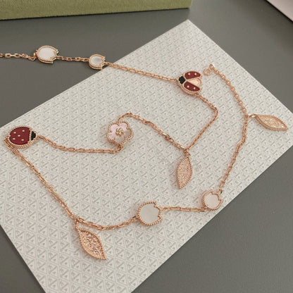 [⭐Hevara Jewelry]LUCKY SPRING 15 MOTIFS ROSE GOLD NECKLACE