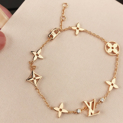 [⭐Hevara Jewelry]STAR AND SUN 7 MOTIFS GOLD BRACELET