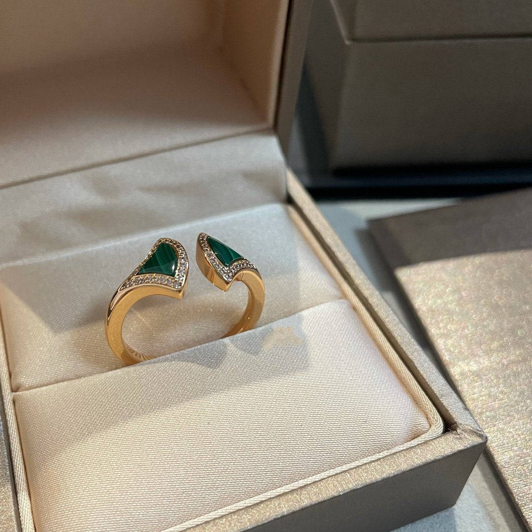 [⭐Hevara Jewelry]DREAM MALACHITE DIAMOND OPEN RING