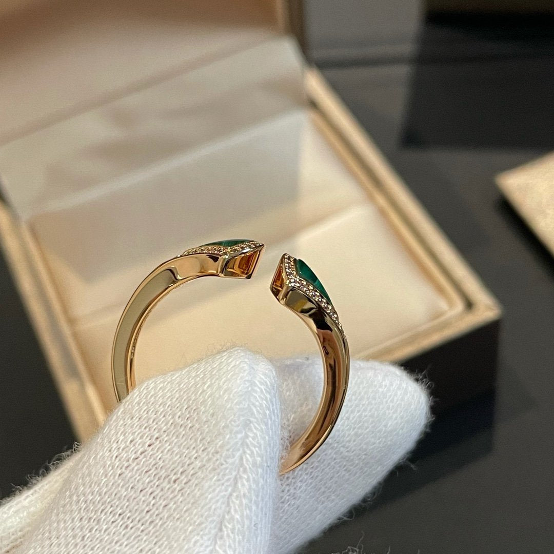 [⭐Hevara Jewelry]DREAM MALACHITE DIAMOND OPEN RING