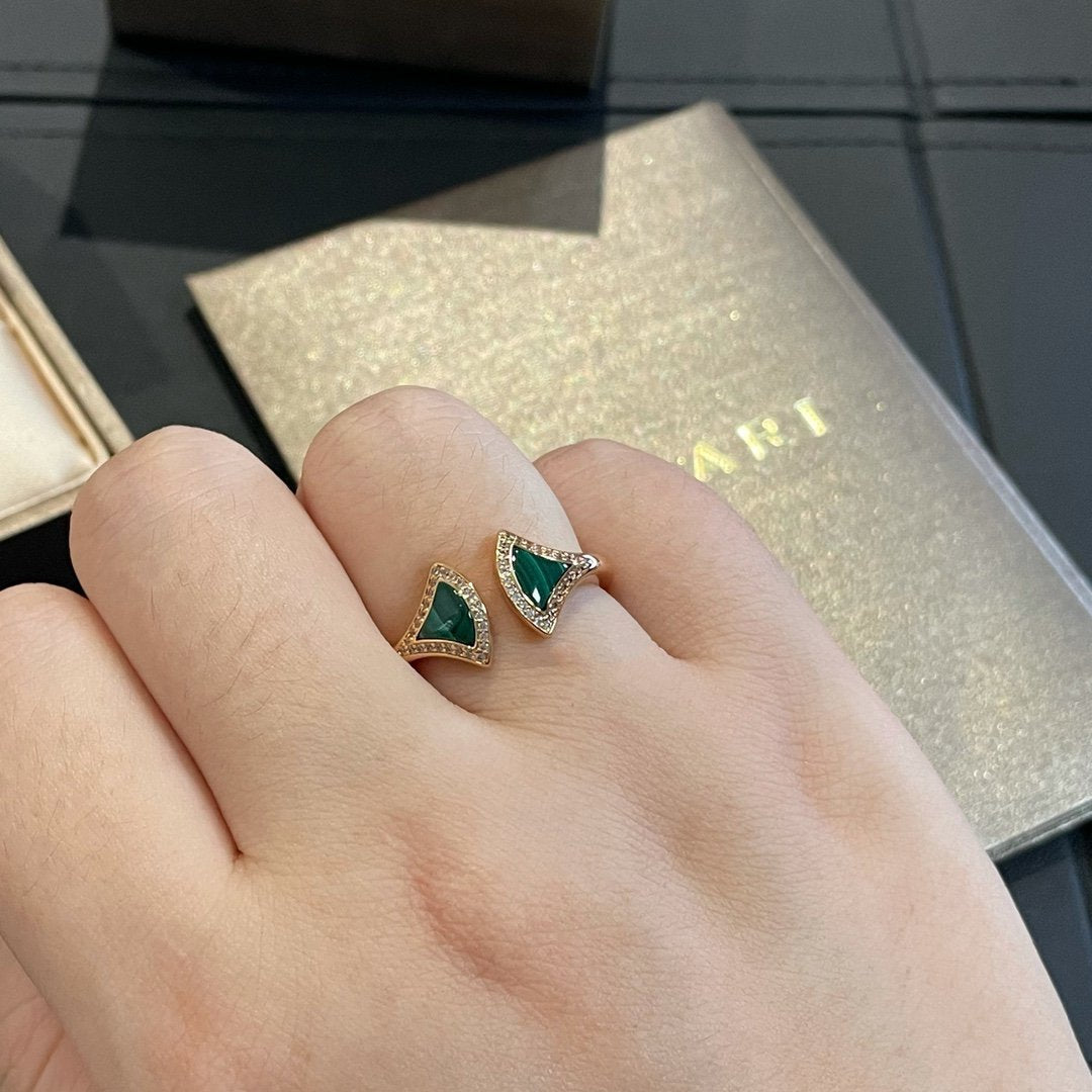 [⭐Hevara Jewelry]DREAM MALACHITE DIAMOND OPEN RING