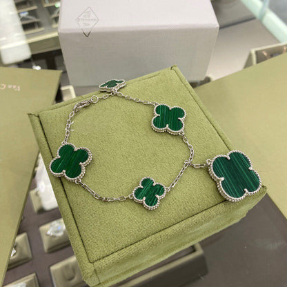 [⭐Hevara Jewelry]CLOVER 5 MOTIFS SIVLER MALACHITE BRACELET