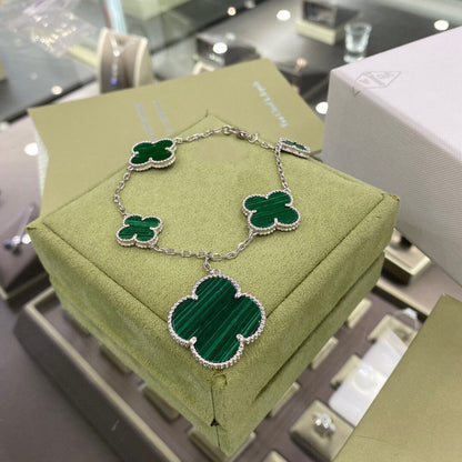 [⭐Hevara Jewelry]CLOVER 5 MOTIFS SIVLER MALACHITE BRACELET