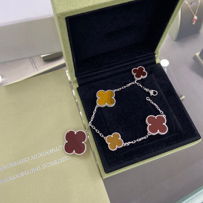 [⭐Hevara Jewelry]CLOVER 5 MOTIFS SIVLER CARNELIAN TIGER EYE BRACELET