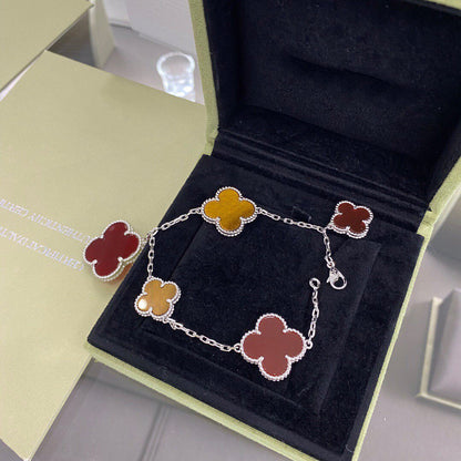 [⭐Hevara Jewelry]CLOVER 5 MOTIFS SIVLER CARNELIAN TIGER EYE BRACELET