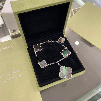 [⭐Hevara Jewelry]CLOVER 5 MOTIFS SIVLER DARK MOP BRACELET