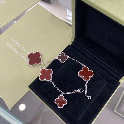 [⭐Hevara Jewelry]CLOVER 5 MOTIFS SIVLER CARNELIAN BRACELET