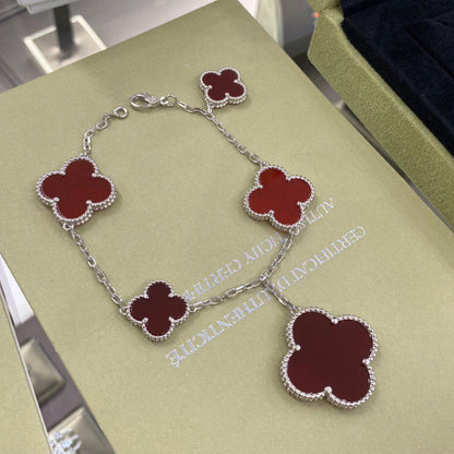 [⭐Hevara Jewelry]CLOVER 5 MOTIFS SIVLER CARNELIAN BRACELET