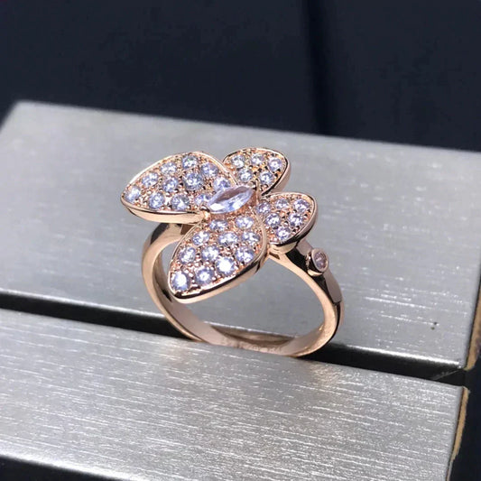 [⭐Hevara Jewelry]BUTTERFLY PINK GOLD DIAMOND RING