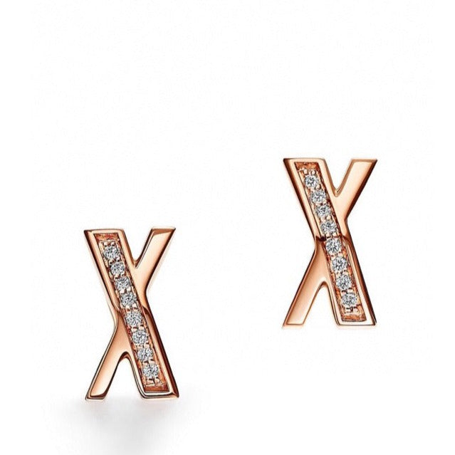[Hevara Jewelry]X EARRINGS ROSE GOLD DIAMONDS