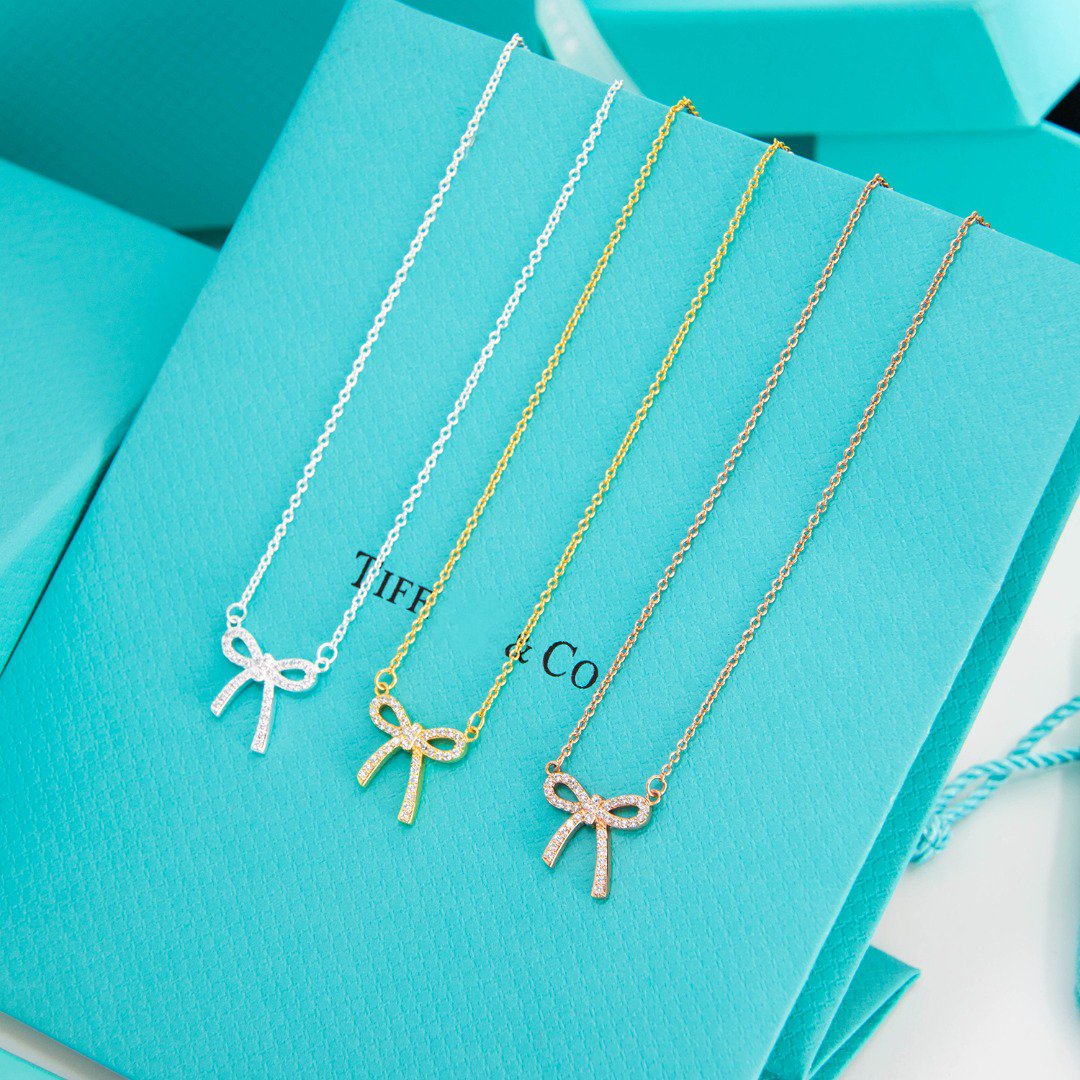 [Hevara Jewelry]RIBBON NECKLACE BOW PENDANT DIAMOND CHARM CHAIN