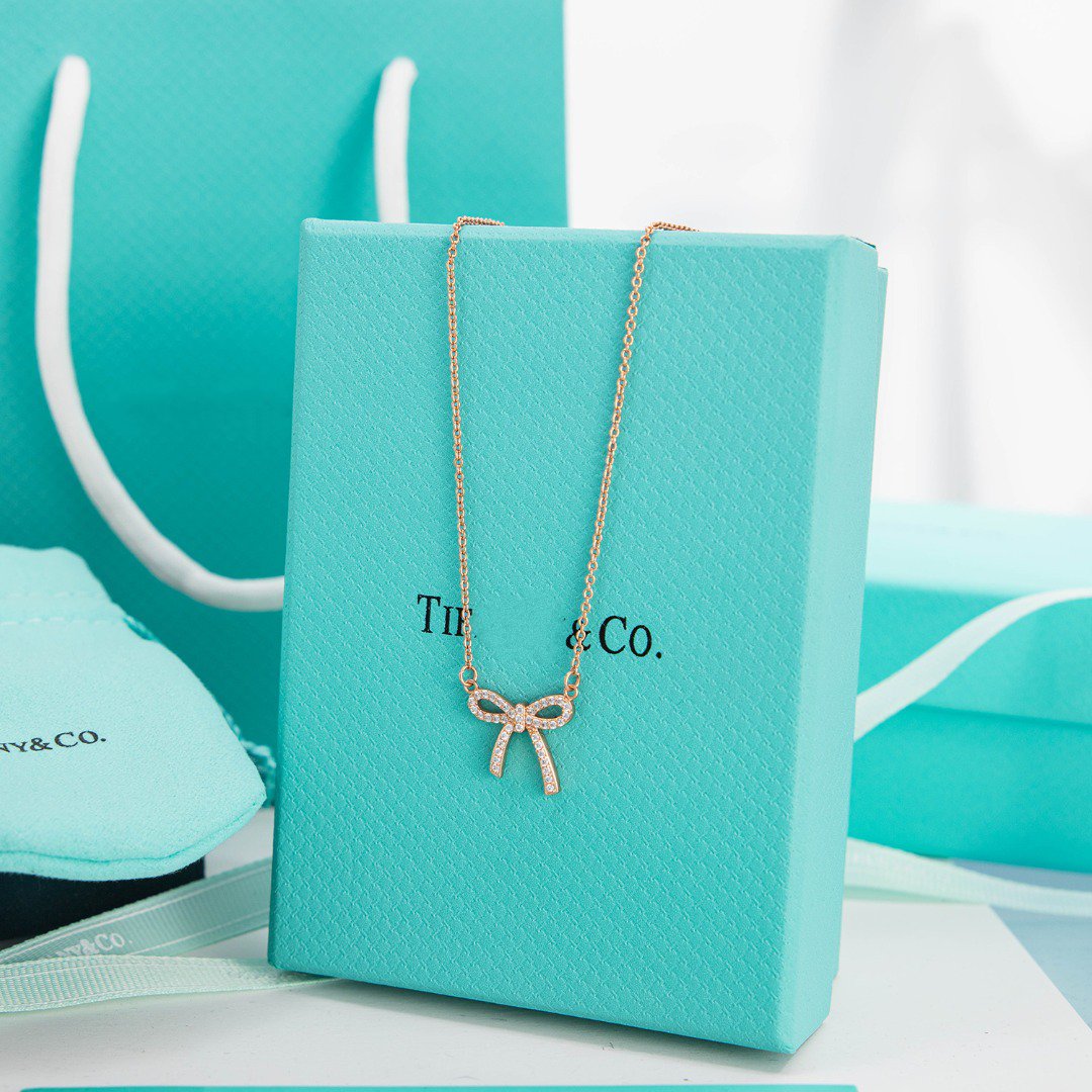 [Hevara Jewelry]RIBBON NECKLACE BOW PENDANT DIAMOND CHARM CHAIN
