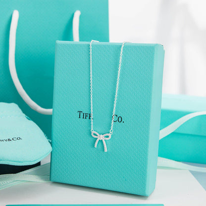 [Hevara Jewelry]RIBBON NECKLACE BOW PENDANT DIAMOND CHARM CHAIN