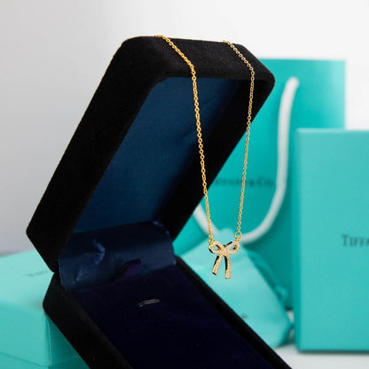 [Hevara Jewelry]RIBBON NECKLACE BOW PENDANT DIAMOND CHARM CHAIN