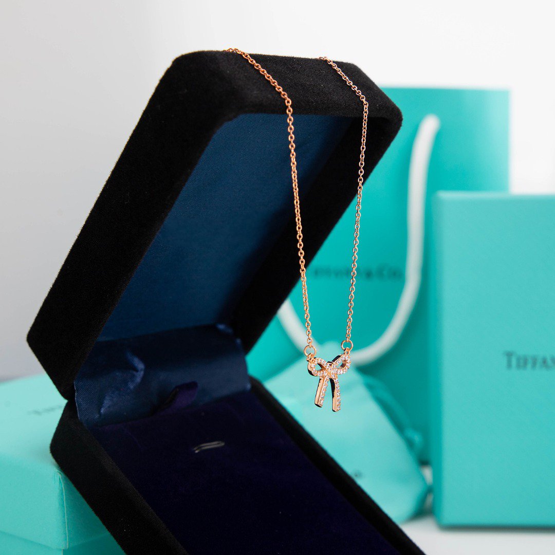 [Hevara Jewelry]RIBBON NECKLACE BOW PENDANT DIAMOND CHARM CHAIN