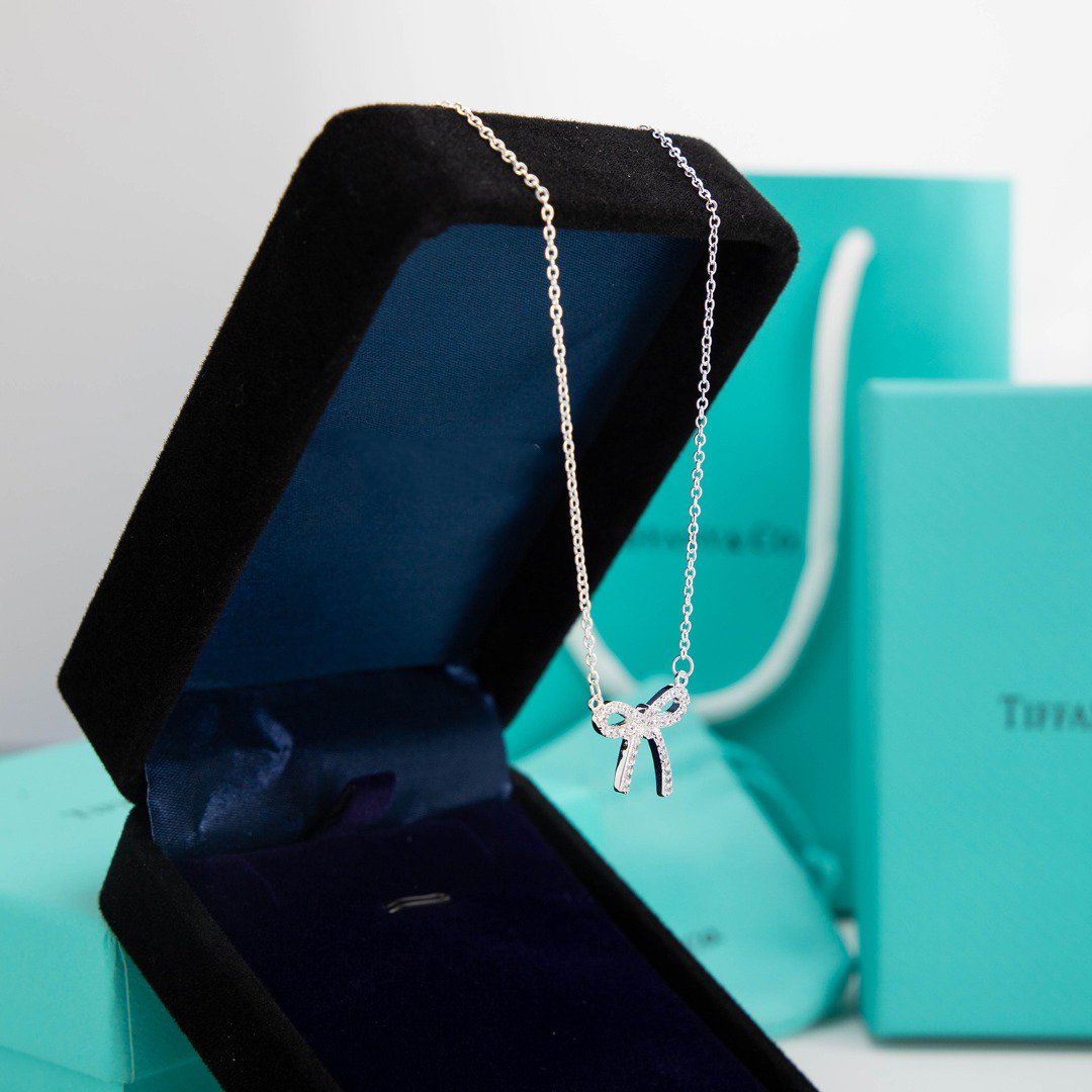 [Hevara Jewelry]RIBBON NECKLACE BOW PENDANT DIAMOND CHARM CHAIN