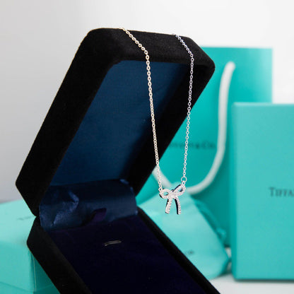 [Hevara Jewelry]RIBBON NECKLACE BOW PENDANT DIAMOND CHARM CHAIN