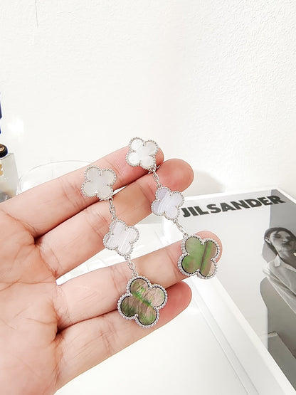 [⭐Hevara Jewelry]CLOVER 3 MOTIFS CHALCEDONY DARK MOP SILVER EARRINGS