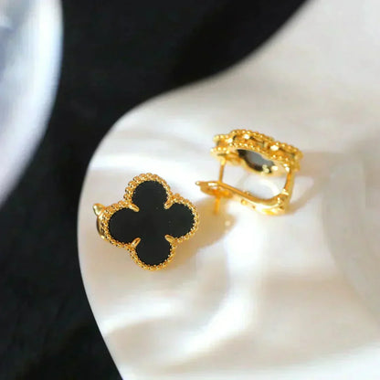 [⭐Hevara Jewelry]CLOVER MEDIUM 1 MOTIFS  ONYX STUD EARRINGS