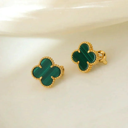 [⭐Hevara Jewelry]CLOVER MEDIUM 1 MOTIFS MALACHITE  EARRINGS